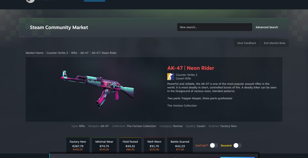 Steam Community Market — listings, order book and median-price history