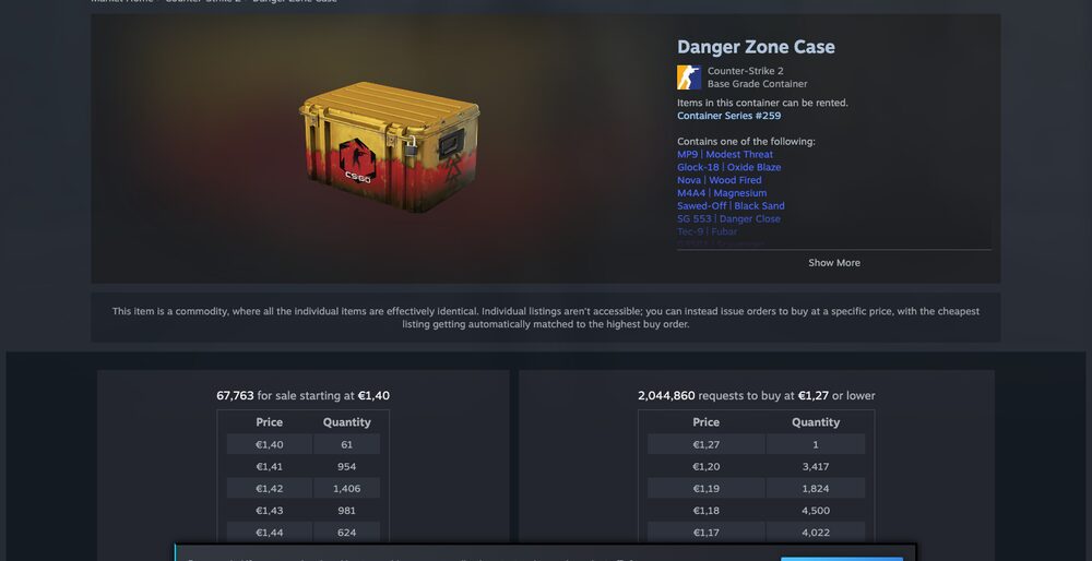 Steam Community Market listings and order book