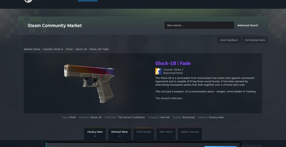 Steam Community Market — listings, order book and median-price history