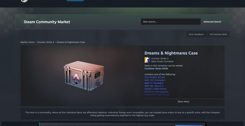 Steam Community Market — listings, order book and median-price history