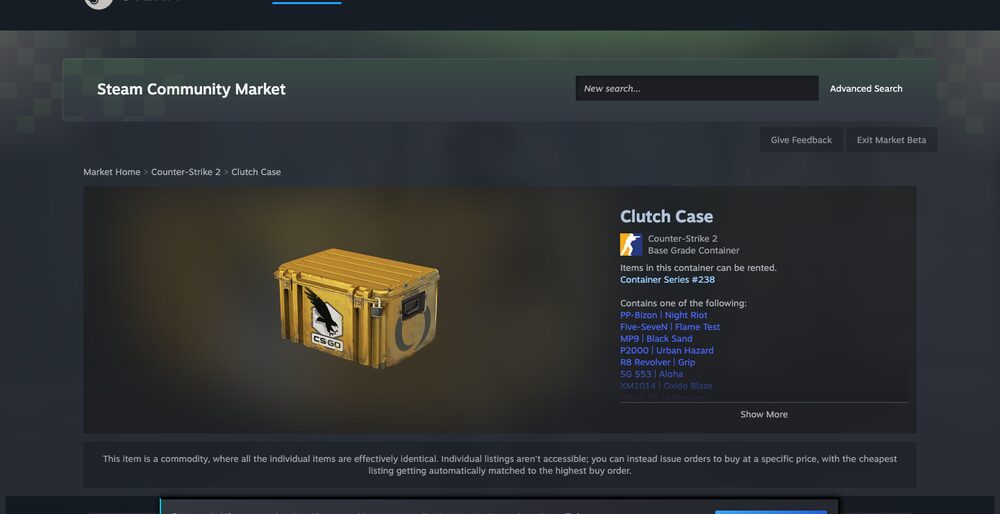 Steam Community Market — listings, order book and median-price history