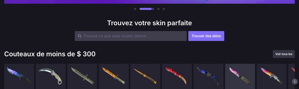 cs.money's storefront — knives under $300 on the instant-trade rail