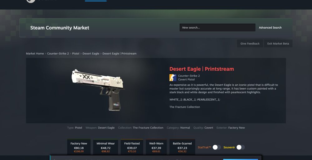 Steam Community Market — listings, order book and median-price history