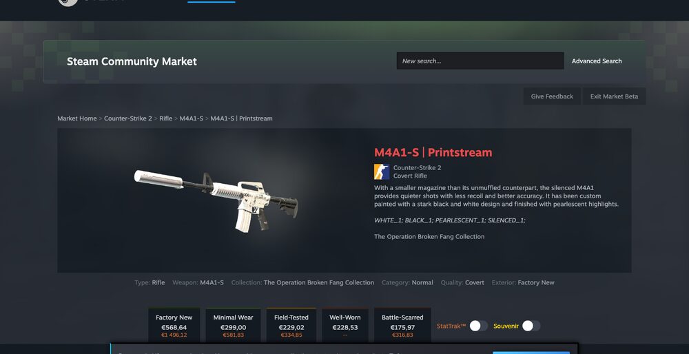 Steam Community Market — listings, order book and median-price history