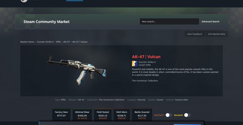 Steam Community Market — listings, order book and median-price history
