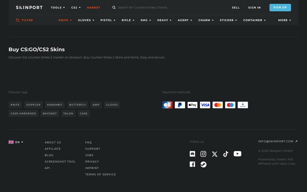 Skinport's knife listings — convenience priced in