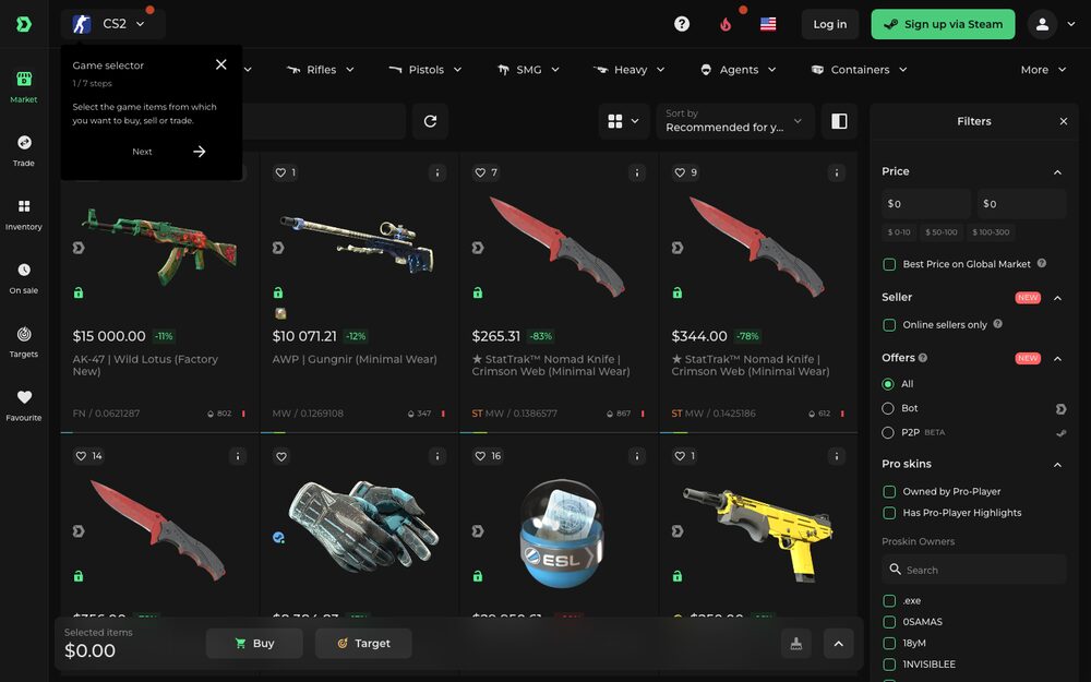 DMarket's CS2 market — global catalog, API-first