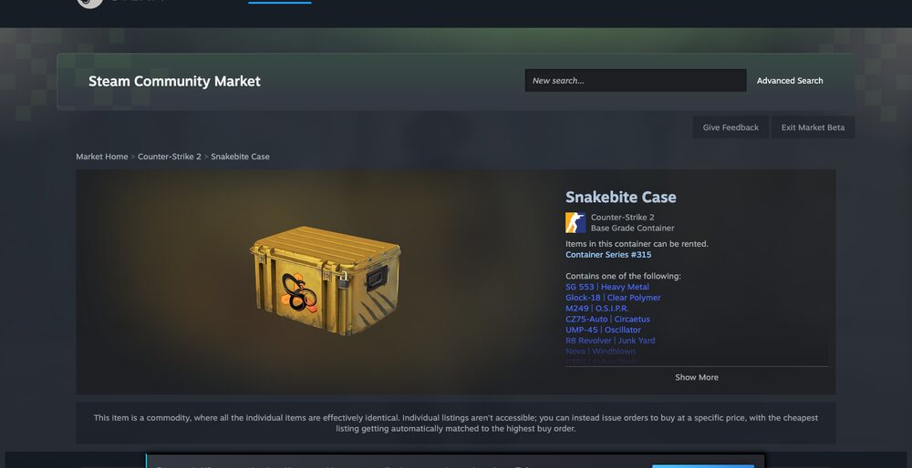 Steam reference pricing for a liquid case — the yardstick for any new venue's discounts