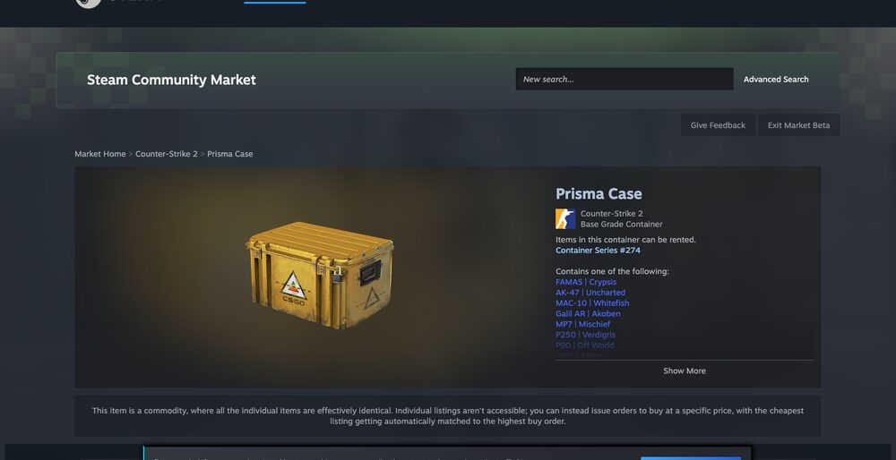 Steam Community Market — listings, order book and median-price history
