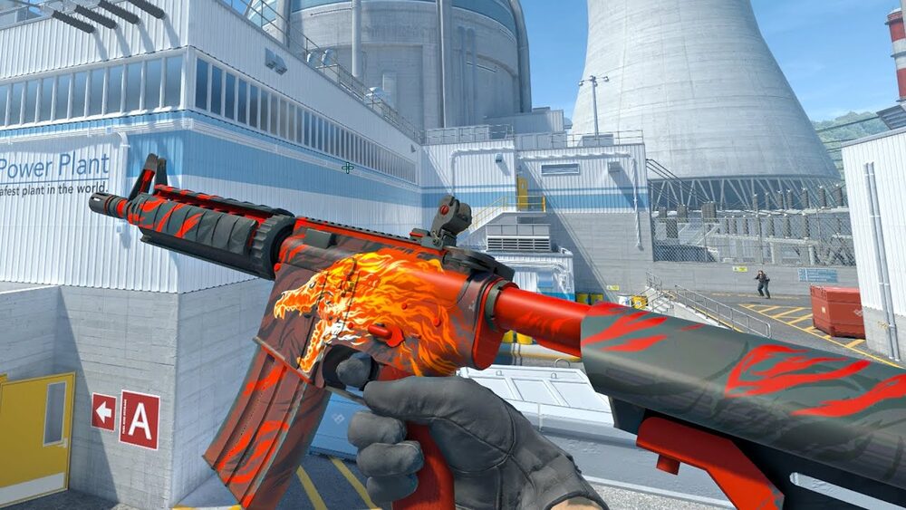 The M4A4 Howl in a first-person match — the contraband rifle in its natural habitat.