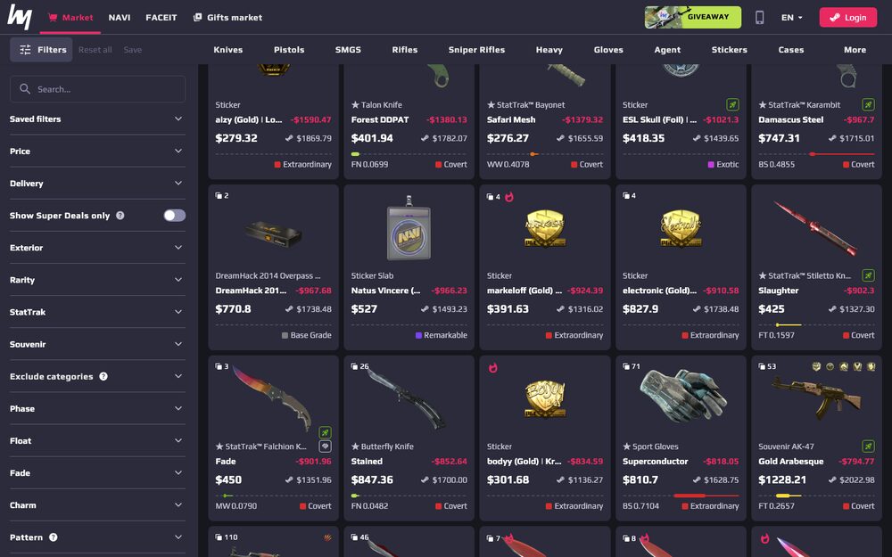 A marketplace listing wall — identity checks arrive at cash-out, not browsing