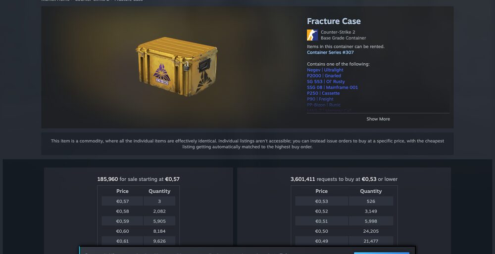 A liquid case's order book — every buy here ends behind the same trade lock