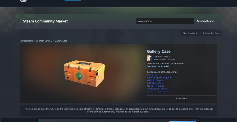 A case's Steam listings — the reference prices discount venues are measured against