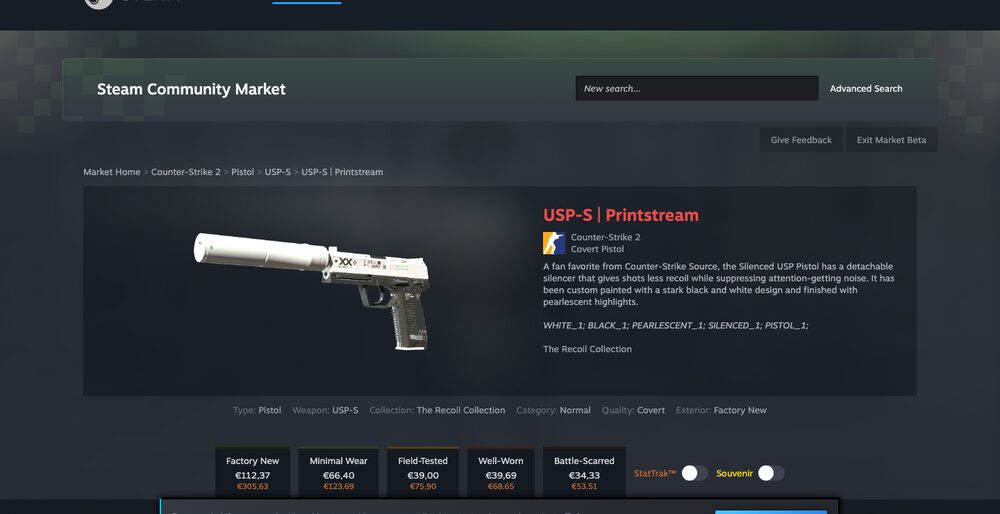 Steam Community Market — listings, order book and median-price history