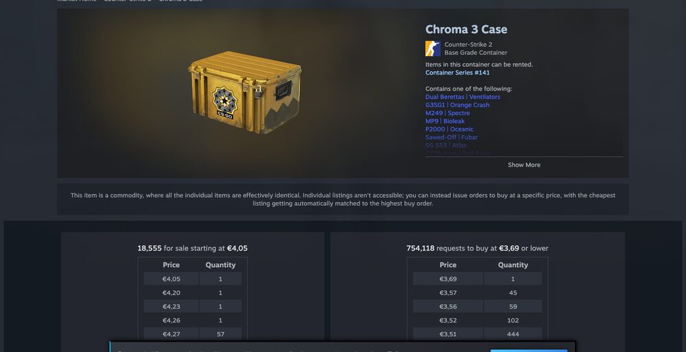 Steam Community Market listings and order book