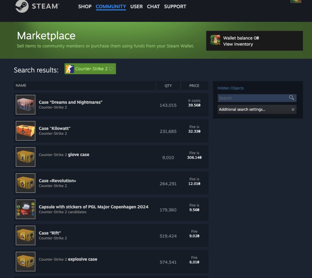 The Steam Community Market: every listing here carries Valve's ~15% cut.