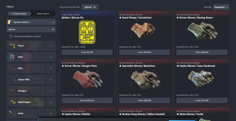 Steam Community Market search — instant liquidity, wallet-locked proceeds